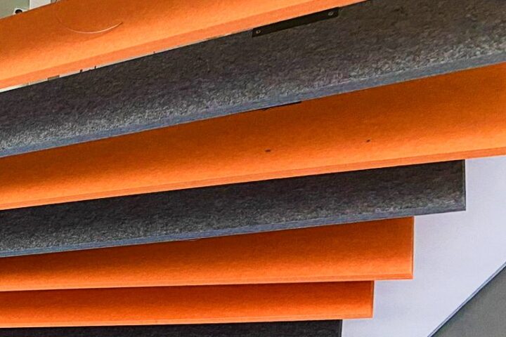 Linear DecraBaffle layout creating acoustic ceiling feature