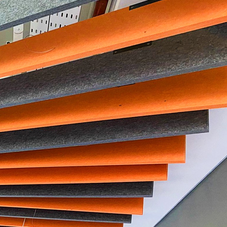 Linear DecraBaffle layout creating acoustic ceiling feature