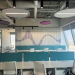 Custom-coloured DecraClouds installed in meeting room