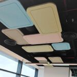 Feature ceiling design using rectangular DecraCloud acoustic panels