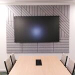 Boardroom with Decrasound 3D acoustic panels applied to rear wall for echo control