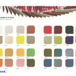 Decrasound 96-colour acoustic panel chart showing DS-coded fabric samples in various shades with Sontext and Decrasound branding.
