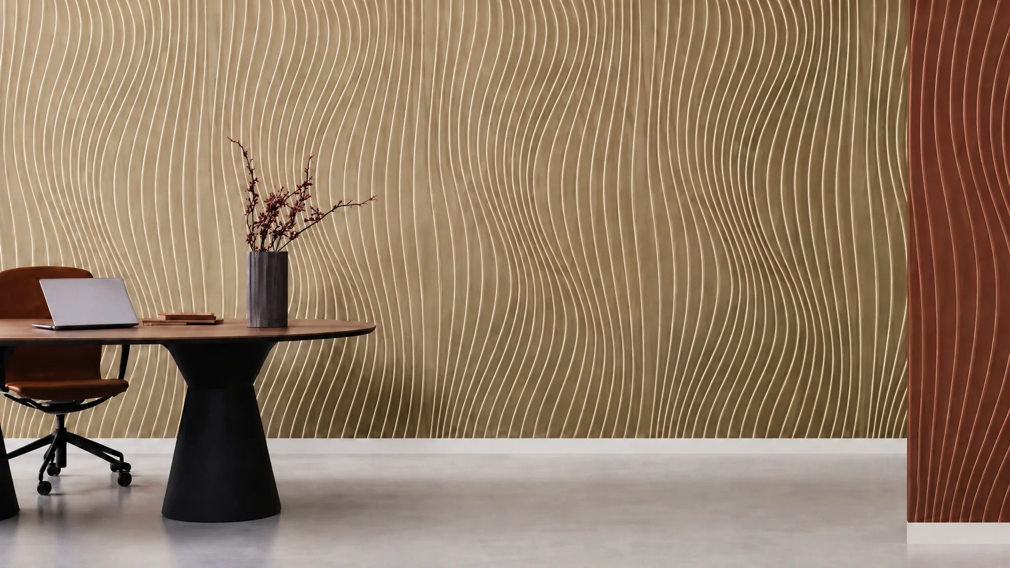 Decrasound Decrawave Contour acoustic wall panels with flowing three-dimensional profiles