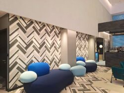 Custom art print on polyester acoustic panel in corporate interior